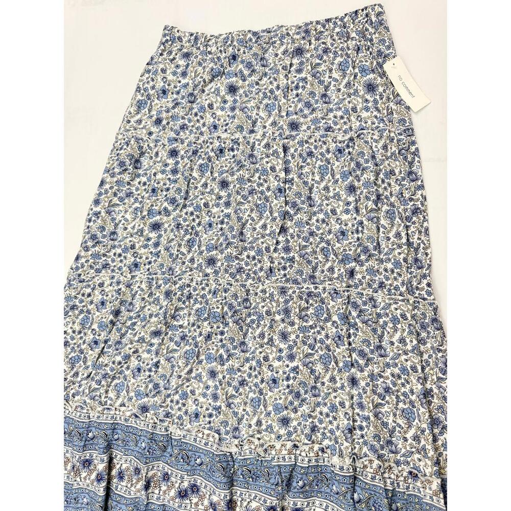 No Comment Blue Floral Tiered Maxi Skirt Elastic Waist‎ Lined RW228445 NWT L - Picture 6 of 8